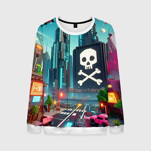 Мужской свитшот Minecraft district with skull - ai art fantasy / 3D-Белый – фото 1
