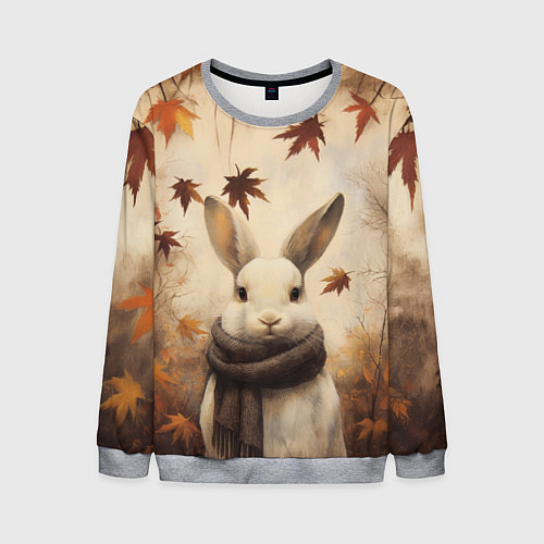 Мужской свитшот Осенний кролик в шарфе / 3D-Меланж – фото 1