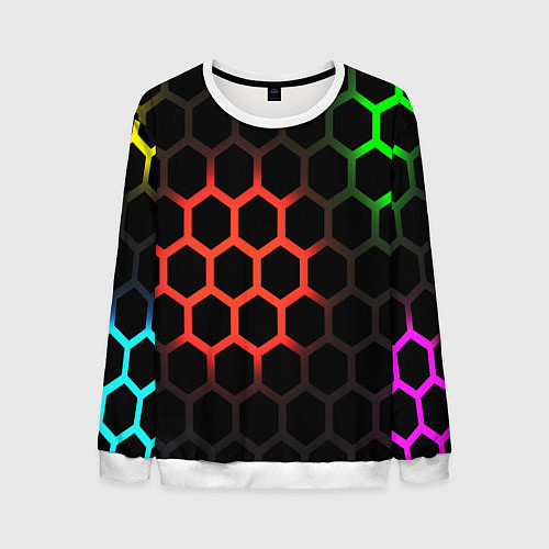 Мужской свитшот Hexagon neon / 3D-Белый – фото 1