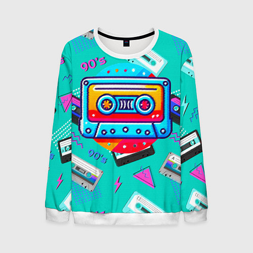 Мужской свитшот Кассеты и надпись 90s / 3D-Белый – фото 1