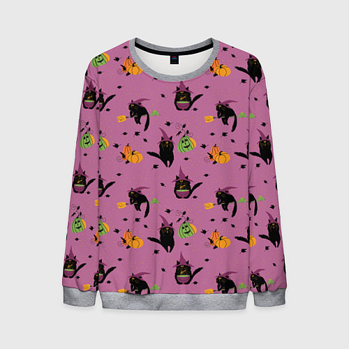 Мужской свитшот Хэллоуин и кот ведьмы / 3D-Меланж – фото 1