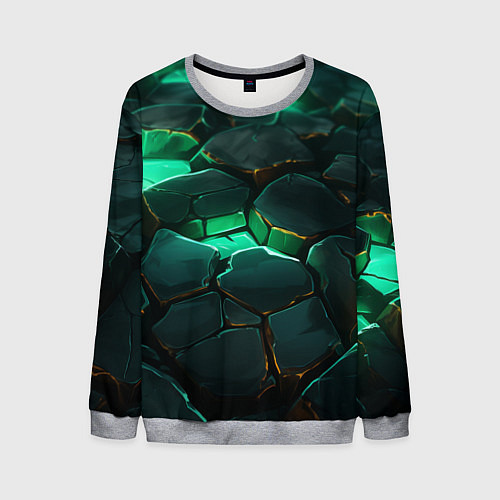 Мужской свитшот Зеленые камни с освещением текстура / 3D-Меланж – фото 1