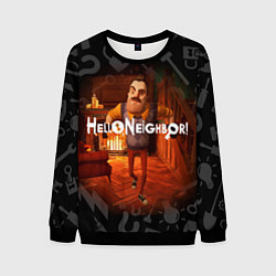 Свитшот мужской Привет сосед у камина, цвет: 3D-черный