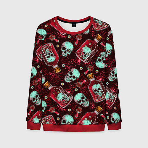 Мужской свитшот Череп в бутылке паттерн / 3D-Красный – фото 1