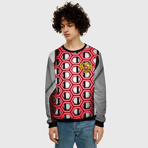 Мужской свитшот Россия герб сетка метала / 3D-Черный – фото 3