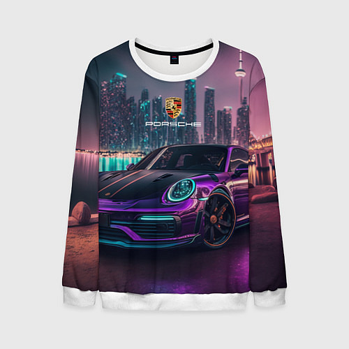 Мужской свитшот Porshe night city / 3D-Белый – фото 1