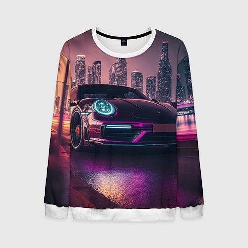 Мужской свитшот Porshe ночной город / 3D-Белый – фото 1