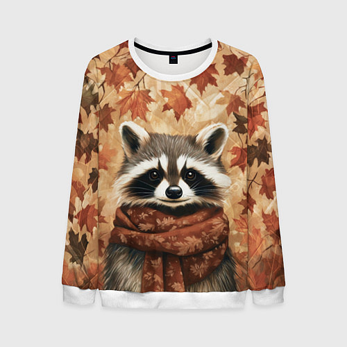 Мужской свитшот Енот в шарфе / 3D-Белый – фото 1
