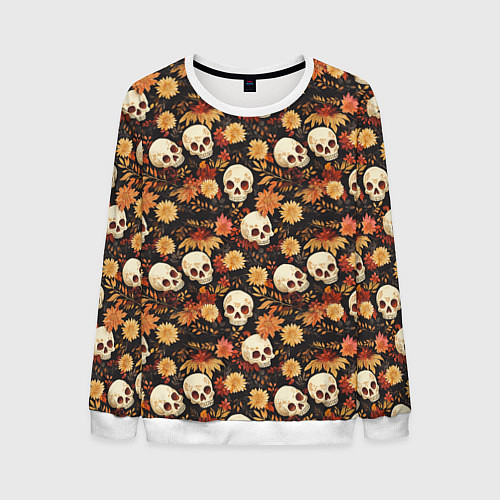 Мужской свитшот Черепа и цветы - паттерн / 3D-Белый – фото 1