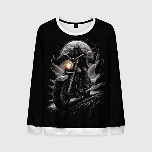 Мужской свитшот Мотоциклист готический стиль / 3D-Белый – фото 1
