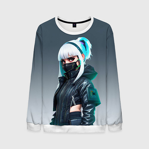 Мужской свитшот Красивая блондинка в маске - киберпанк / 3D-Белый – фото 1