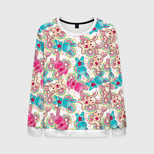 Мужской свитшот Зайчики цветной паттерн / 3D-Белый – фото 1