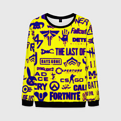 Свитшот мужской Логотипы игр на жёлтом, цвет: 3D-черный