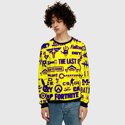 Мужской свитшот Логотипы игр на жёлтом / 3D-Черный – фото 3
