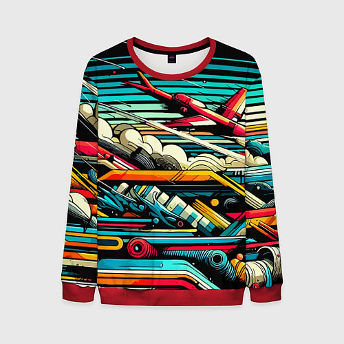 Мужской свитшот Абстракция с красным самолётом - нейроарт / 3D-Красный – фото 1