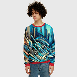 Свитшот мужской Абстрактный урбанистический пейзаж - нейроарт, цвет: 3D-красный — фото 2