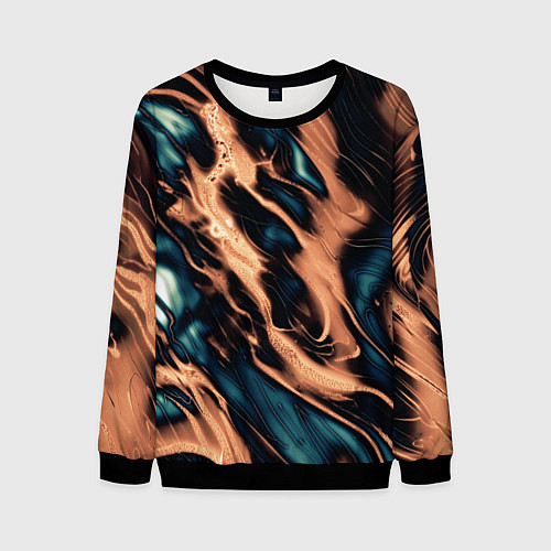 Мужской свитшот Абстракция тёмный бирюзово-медный / 3D-Черный – фото 1