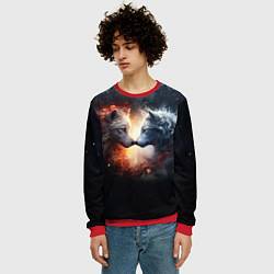 Свитшот мужской Влюбленные волки огонь и лед, цвет: 3D-красный — фото 2