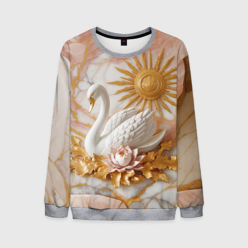 Мужской свитшот Фарфоровый лебедь и солнце на розовом мраморе / 3D-Меланж – фото 1