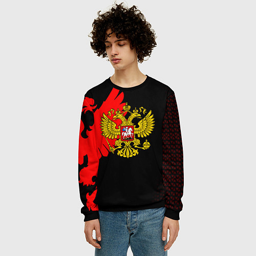 Мужской свитшот Герб РФ красный / 3D-Черный – фото 3