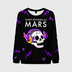 Свитшот мужской Thirty Seconds to Mars неоновый череп, цвет: 3D-черный
