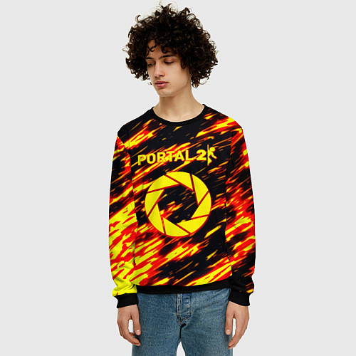Мужской свитшот Portal огненный стиль / 3D-Черный – фото 3