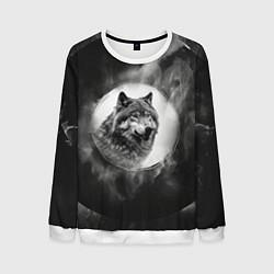 Свитшот мужской Голова серого волка, цвет: 3D-белый