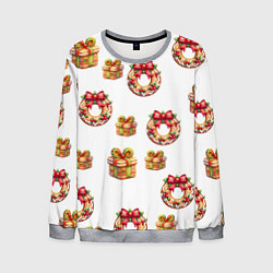 Свитшот мужской Много новогодних пончиков и подарков с бантиком и, цвет: 3D-меланж