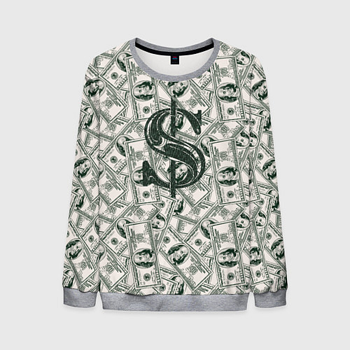 Мужской свитшот Знак доллар - зелень / 3D-Меланж – фото 1