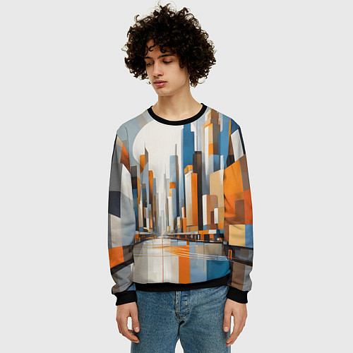 Мужской свитшот Архитектура город абстракция / 3D-Черный – фото 3