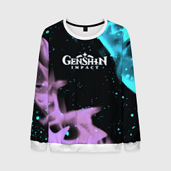Свитшот мужской Genshin Impact flame neon, цвет: 3D-белый