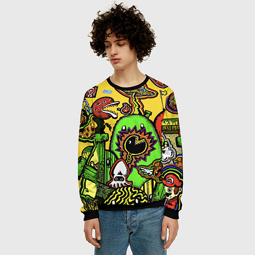 Мужской свитшот Mario краски текстура / 3D-Черный – фото 3