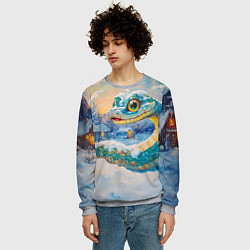 Свитшот мужской Большая зеленая змея во дворе, цвет: 3D-меланж — фото 2