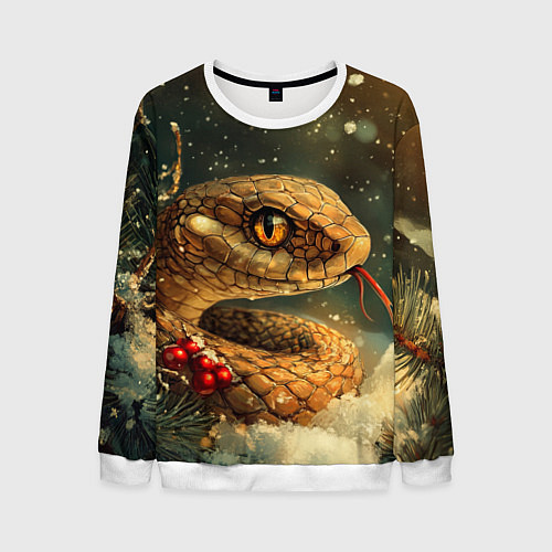 Мужской свитшот Новогодняя змея у елки / 3D-Белый – фото 1