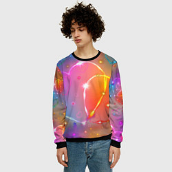 Свитшот мужской Неоновые сердца со звездочками, цвет: 3D-черный — фото 2