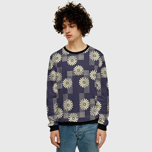 Мужской свитшот Цветочный геометрический узор / 3D-Черный – фото 3