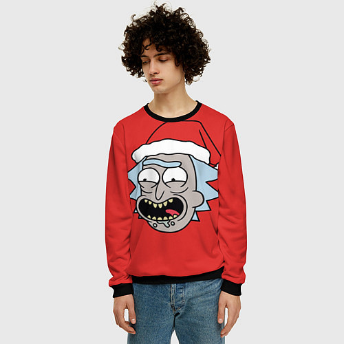 Мужской свитшот Рик и Морти новогодний Рик / 3D-Черный – фото 3