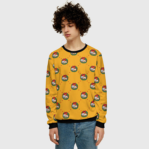 Мужской свитшот Рик и Морти Новый год паттерн / 3D-Черный – фото 3