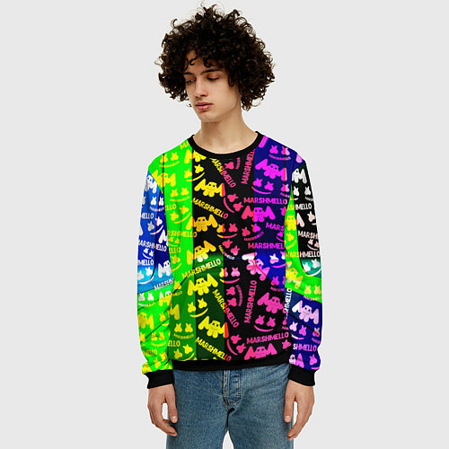 Мужской свитшот Marshmello pattern neon steel / 3D-Черный – фото 3