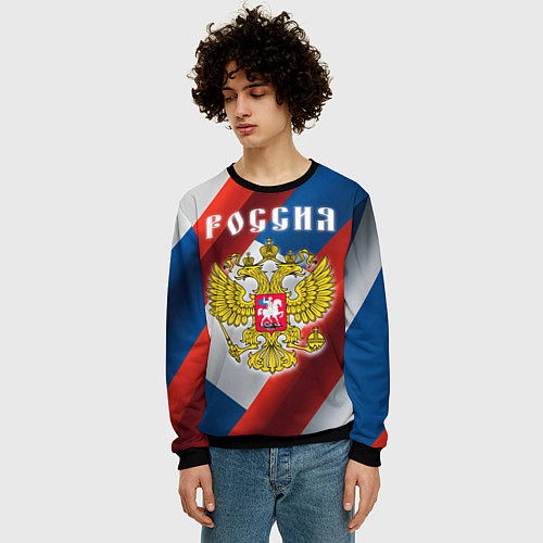 Мужской свитшот Цвета флага России, паттерн / 3D-Черный – фото 3