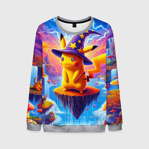 Мужской свитшот Pikachu in a stargazers hat / 3D-Меланж – фото 1