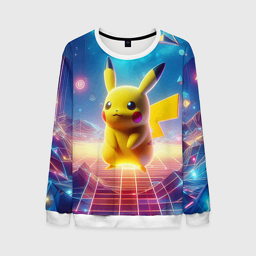 Мужской свитшот Funny Pikachu - vaporwave / 3D-Белый – фото 1