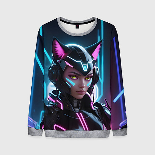 Мужской свитшот Неон кибер девушка / 3D-Меланж – фото 1