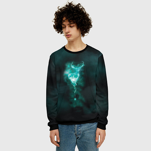 Мужской свитшот  Patronus deer / 3D-Черный – фото 3