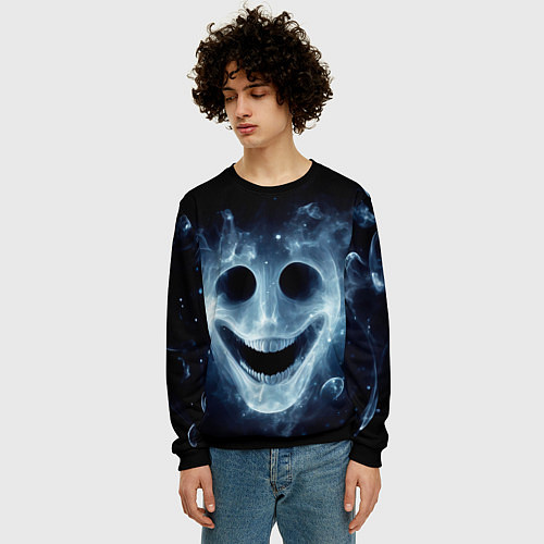 Мужской свитшот Нейросеть - улыбка привидения / 3D-Черный – фото 3