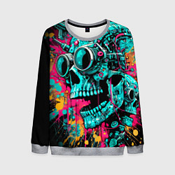 Мужской свитшот Cyber skull sketch - color blots