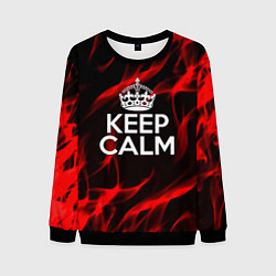 Свитшот мужской Keep calm flame red, цвет: 3D-черный