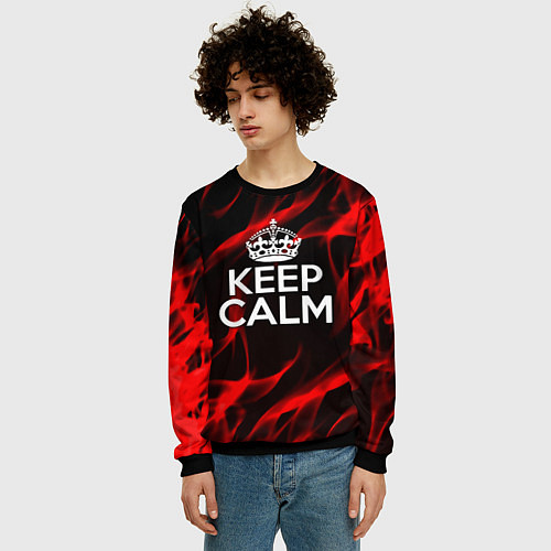 Мужской свитшот Keep calm flame red / 3D-Черный – фото 3