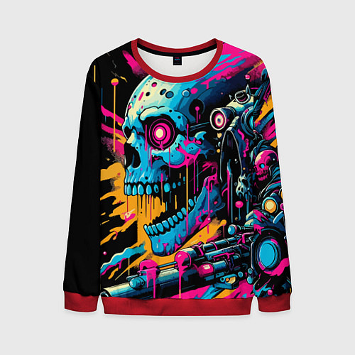 Мужской свитшот Cool cyber skull - ai art / 3D-Красный – фото 1