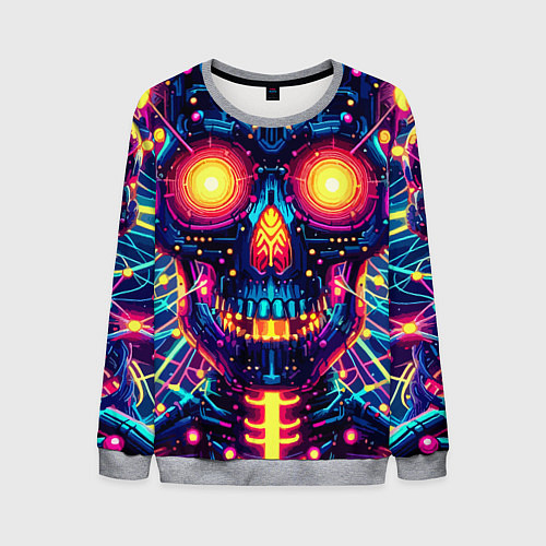 Мужской свитшот Neon skull - ai art fantasy / 3D-Меланж – фото 1